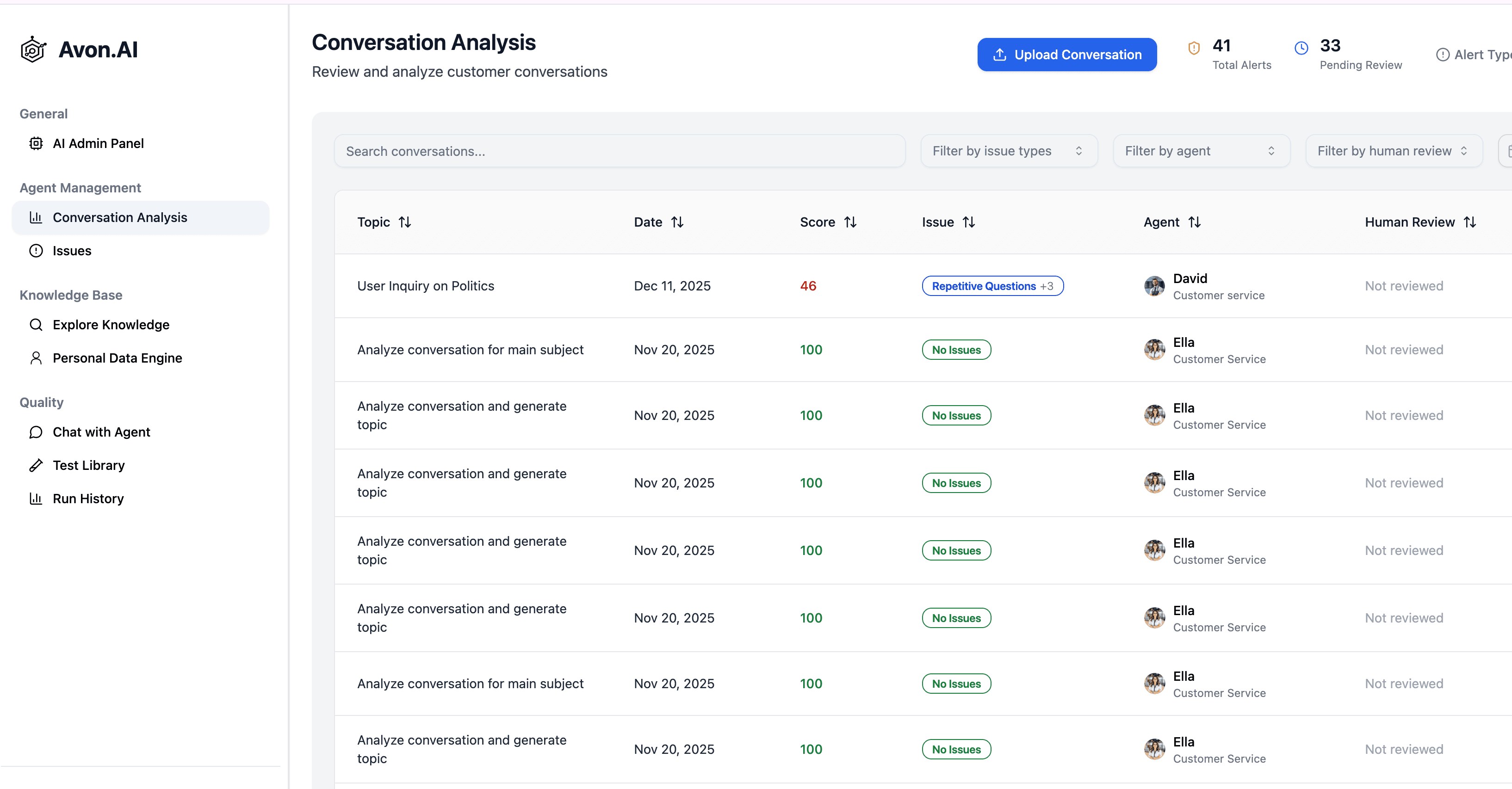 Avon AI platform screenshot